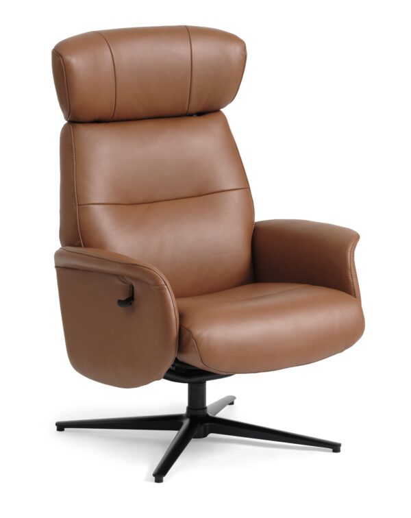 Alex recliner lænestol - cognac semi aniline læder og sort aluminium