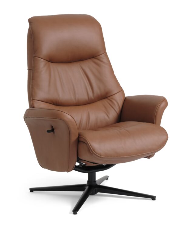 Harry recliner lænestol - cognac semi aniline læder og sort aluminium