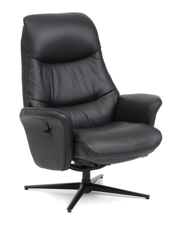 Harry recliner lænestol - sort semi aniline læder og sort aluminium