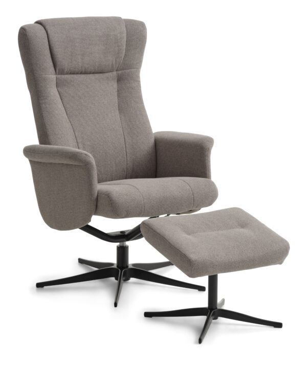 Liam recliner lænestol, inkl. fodskammel - antelope beige polyester stof og sort aluminium