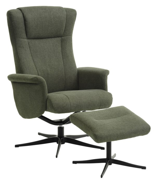 Liam recliner lænestol, inkl. fodskammel - vinter mosgrøn polyester stof og sort aluminium