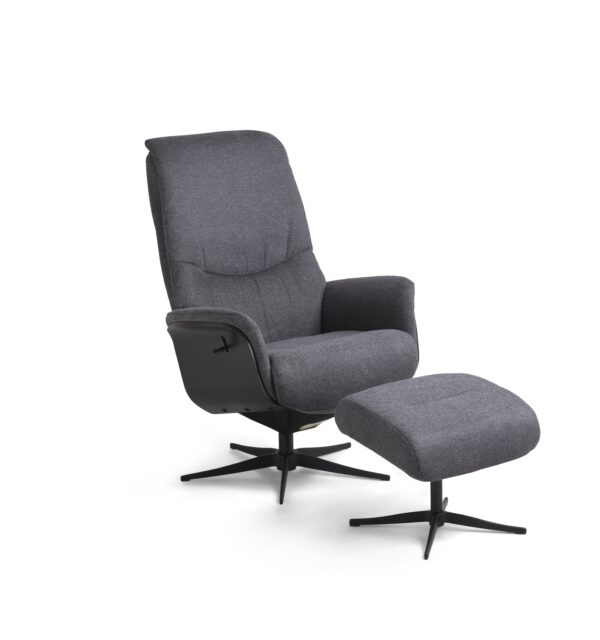 Noah recliner lænestol, inkl. fodskammel - antracitgrå polyester stof og sort aluminium