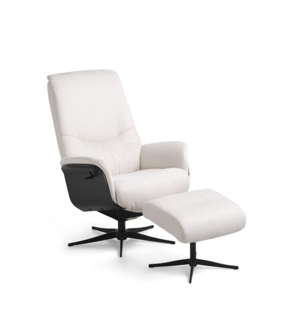 Noah recliner lænestol, inkl. fodskammel - creme polyester stof og sort aluminium