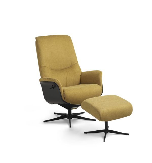 Noah recliner lænestol, inkl. fodskammel - karry polyester stof og sort aluminium