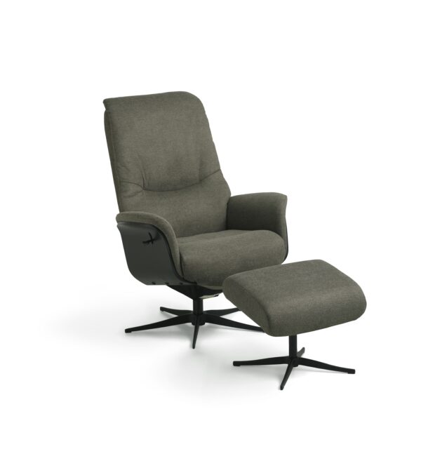 Noah recliner lænestol, inkl. fodskammel - oliven grøn polyester stof og sort aluminium