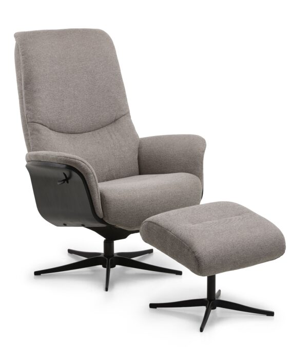 Noah recliner lænestol, inkl. fodskammel - stone grå polyester stof og sort aluminium