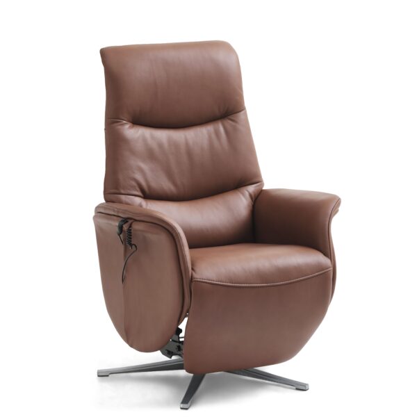 Vincent recliner stol, 2 motorer, armlæn, vippefunktion, fodskammel - cognac semianilin læder/alu