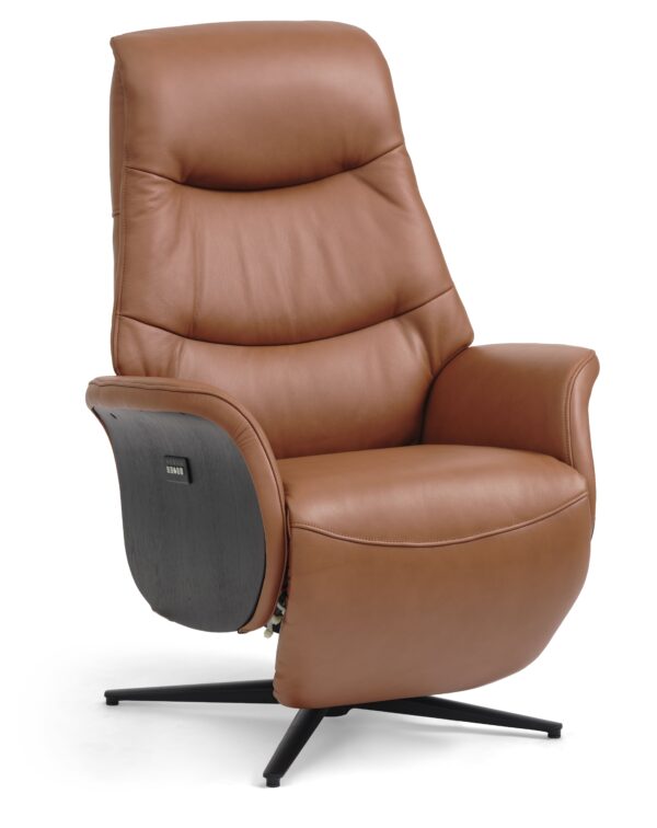 William recliner stol, 2 motorer, armlæn, vippefunktion, fodskammel - cognac semianilin læder/metal