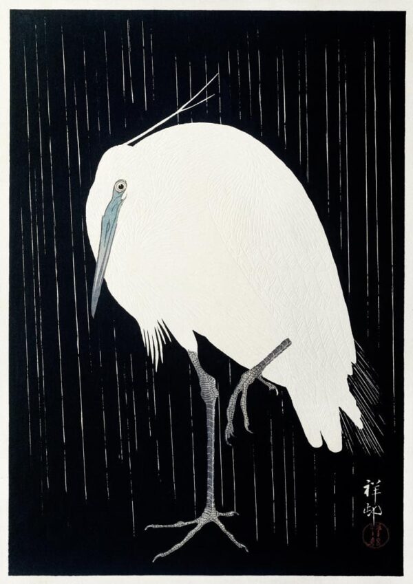 Egret in the rain - Ohara Koson plakat