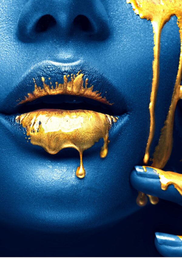 Golden lips on blue skin fashion plakat