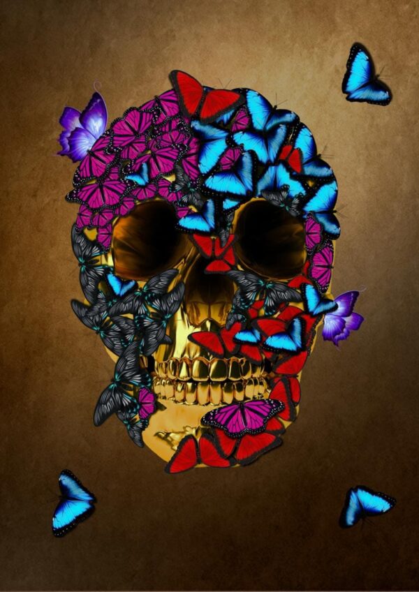 Golden skull with butterflies plakat