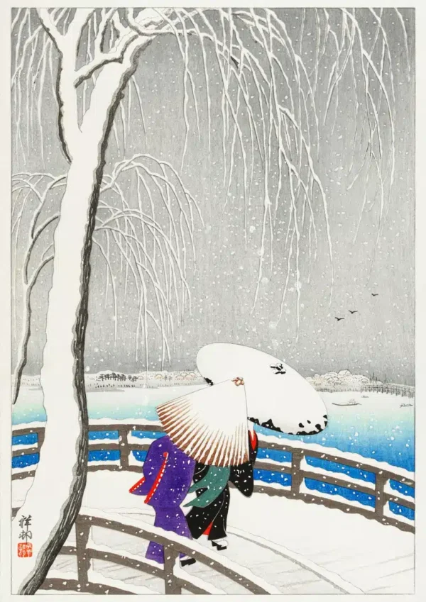 Two women in the snow - Yanagi Bridge