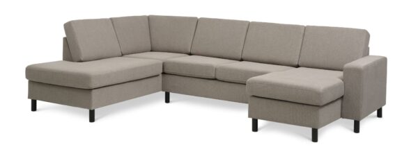 Pan set 4 U OE left sofa med chaiselong - antelope beige polyester stof og sort træ