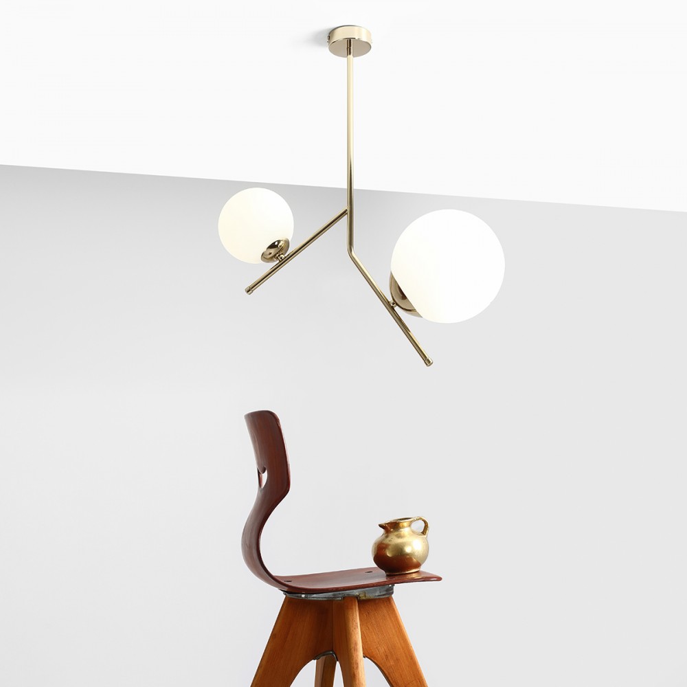 Arts - Loftlampe i guld og hvidt glas 1 Arts - Loftlampe i guld og hvidt glas