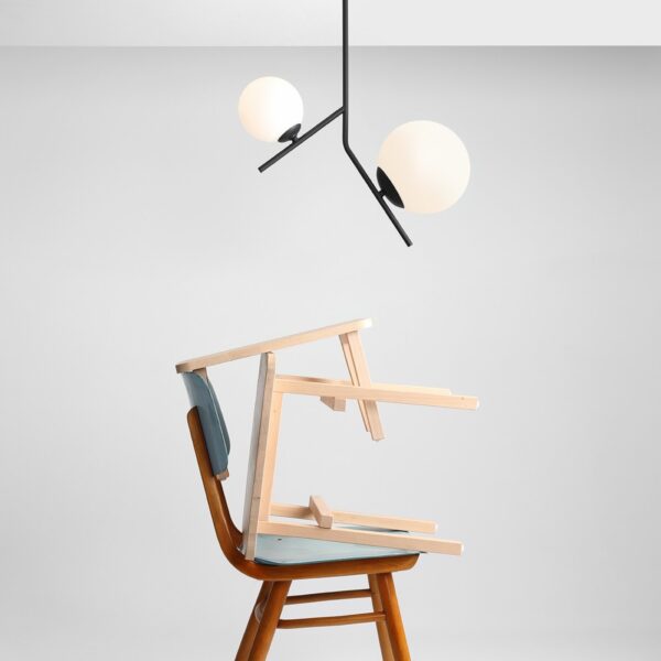 Arts - Loftlampe i sort metal og hvidt glas