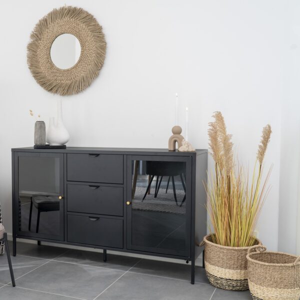 Calaf - Skænk i sort metal med glaslåger Calaf - Skænk i sort metal med glaslåger