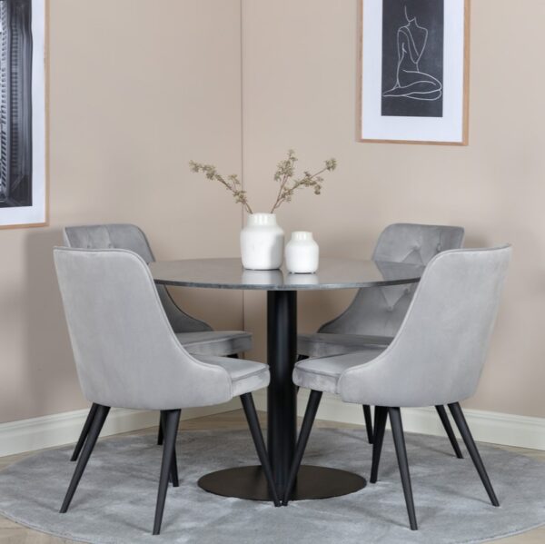 Carra- Spisebord i mørkegrå marmor og sort stel, ø 106 m.