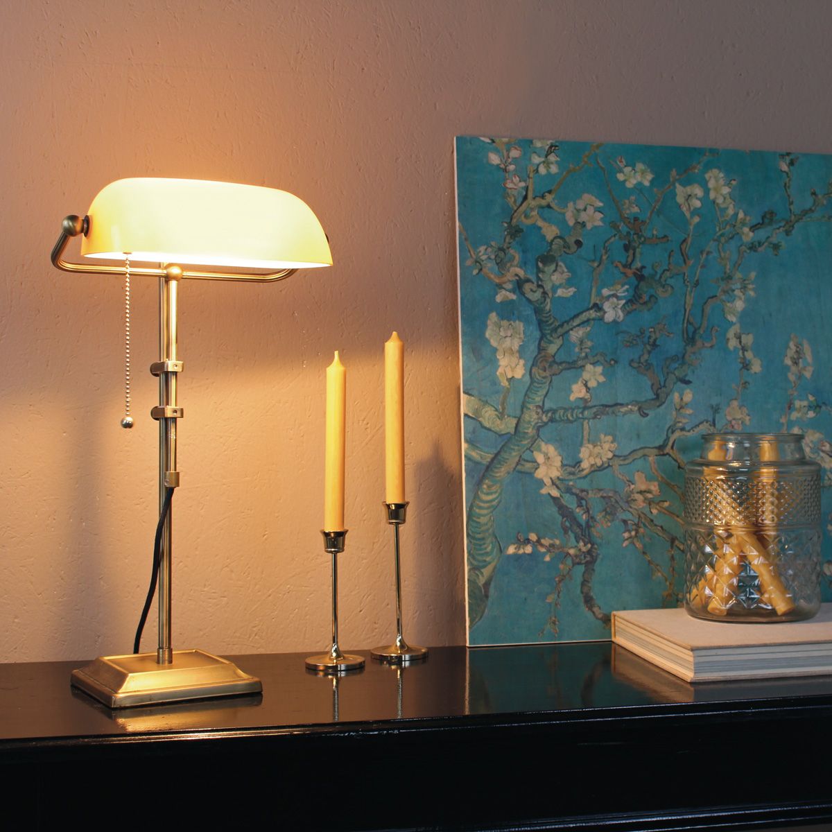 Deed - Bordlampe i bronze og gult glas 1 Deed - Bordlampe i bronze og gult glas