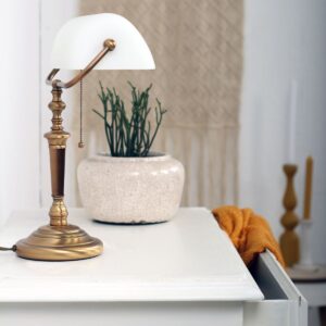 Deed - Bordlampe i bronze og hvidt glas