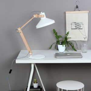 Edward - bordlampe i træ og hvidt metal