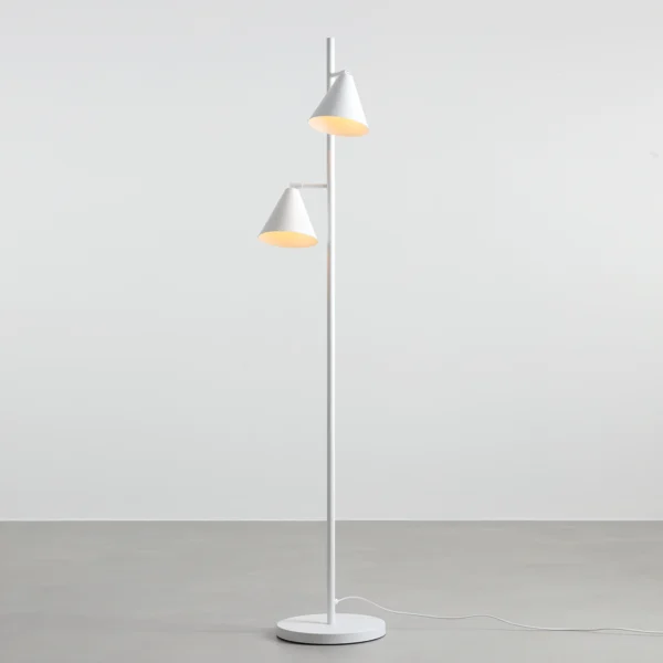 Frigg- Gulvlampe med to skærme i hvid metal Frigg- Gulvlampe med to skærme i hvid metal