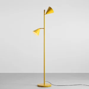 Frigg- Gulvlampe med to skærme i sennepsgul metal