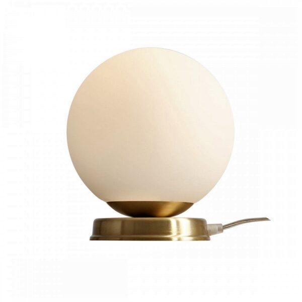 Hazme - Bordlampe i messing og hvidt glas, ø 20 cm