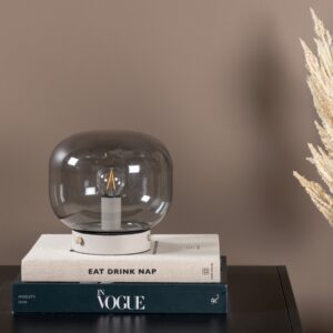 Kosta - Bordlampe med røgfarvet glas kuppel, hvid fod