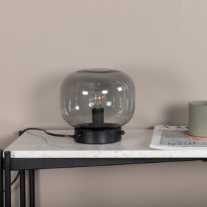 Kosta - Bordlampe med røgfarvet glas kuppel, sort fod