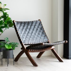 Lima - Lænestol i sort læder og teaktræ Lima - Lænestol i sort læder og teaktræ