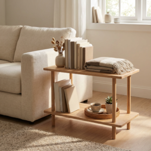 Loop - Reol-bord med to hylder i massiv eg og en bredde på 70 cm Lakeret