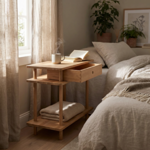 Loop - Reol med tre hylder og en skuffe i massiv eg Hvid olieret