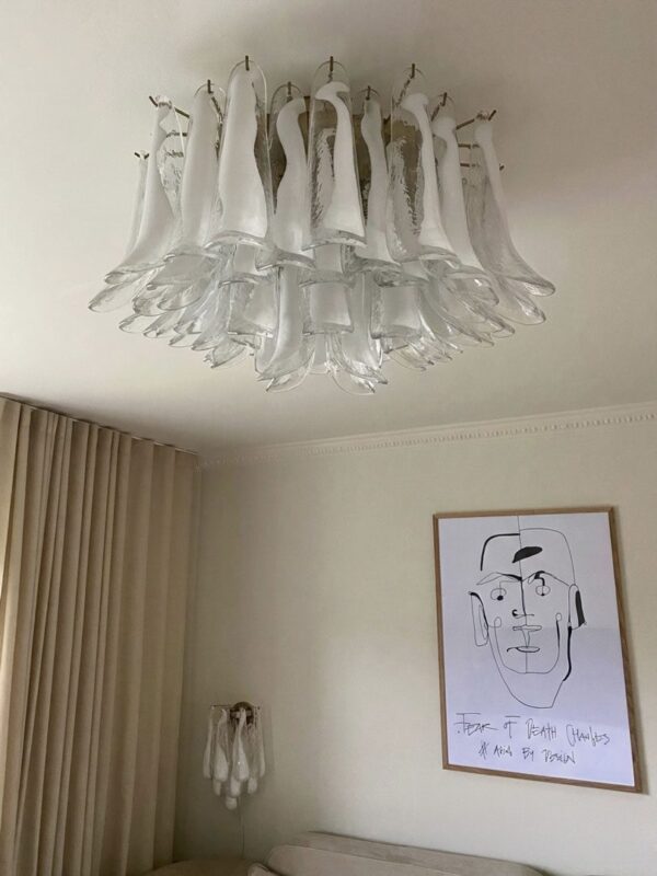 Murano Loftslampe - 64 Kronblade - Klar Krom blank