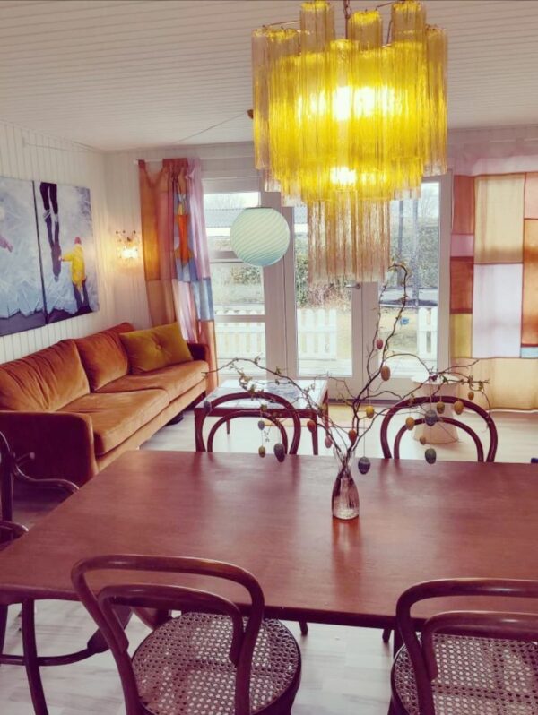 Murano Lysekrone - 30 tuber - Lys rav Krom blank