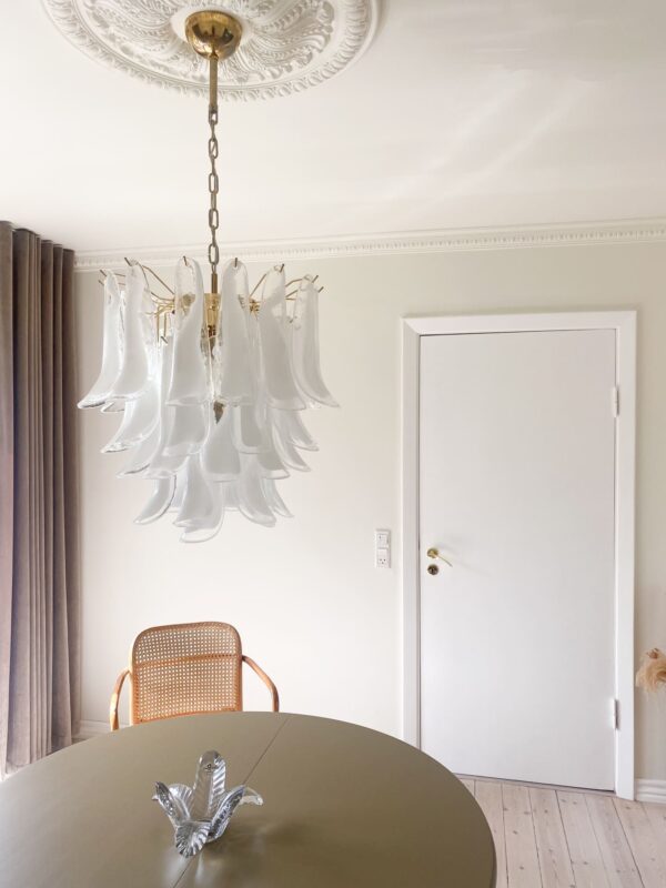 Murano Lysekrone - 41 glasblade - Transparent/hvid Krom patineret