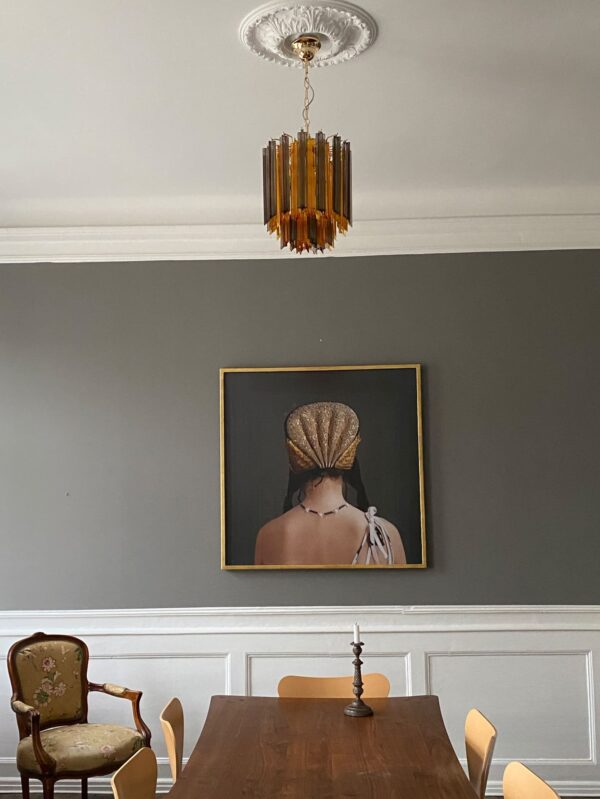 Murano Lysekrone - 47 prismer - Rav/Mørk Røgfarvet Krom patineret Murano Lysekrone - 47 prismer - Rav/Mørk Røgfarvet Krom patineret