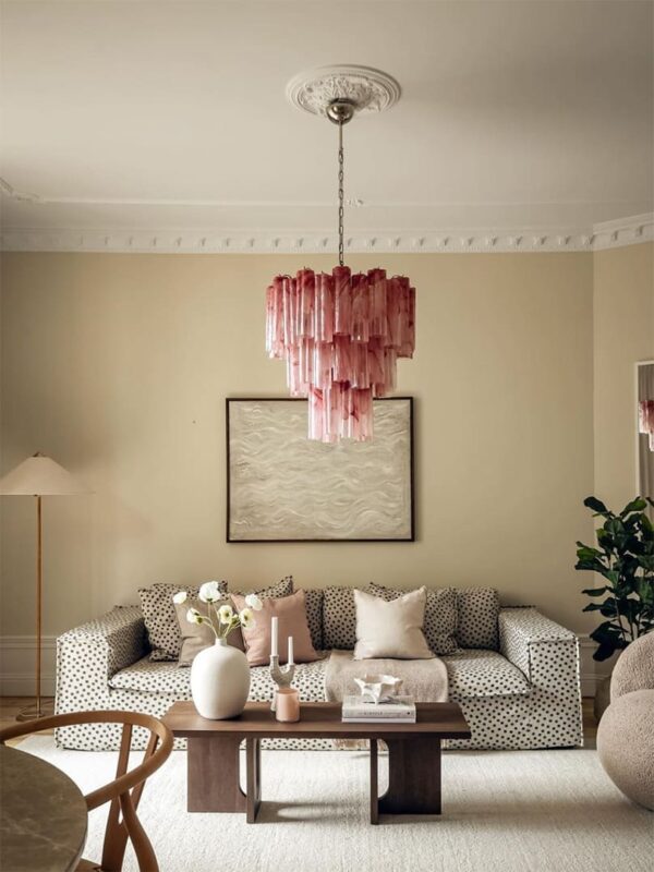 Murano Lysekrone - 48 tuber - Alabaster Rosa Krom patineret