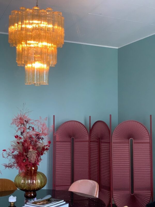 Murano Lysekrone - 48 tuber - Lys rav Krom patineret