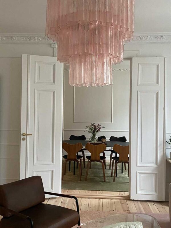 Murano Lysekrone - 52 tuber - Rosa Krom patineret