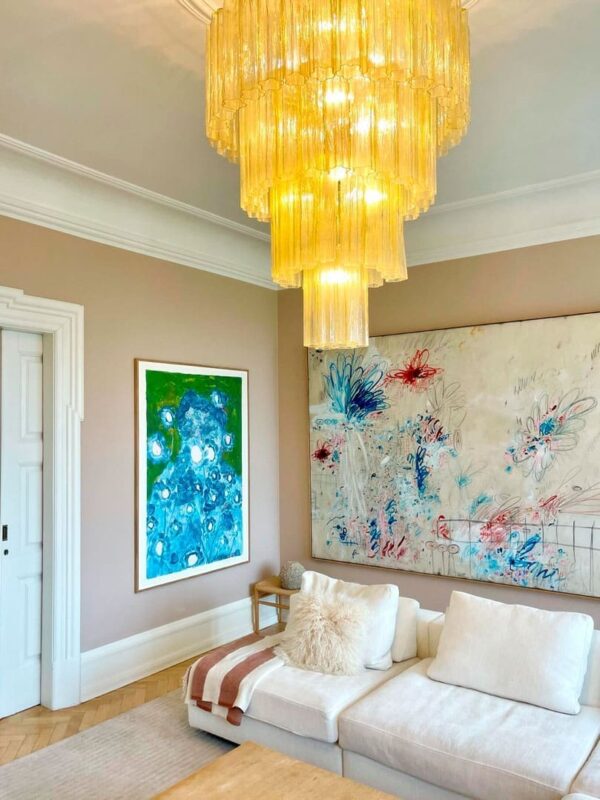 Murano Lysekrone - 78 tuber - Lys rav Krom blank