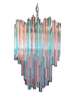 Murano Lysekrone - 92 prismer - Rosa/Blå Krom patineret