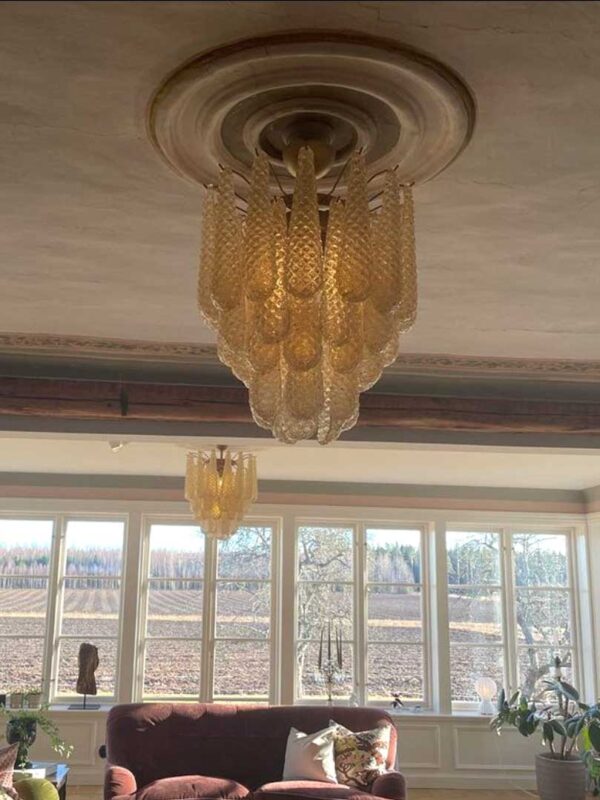 Murano Lysekrone - Dråbe - Rav - 41 glasblade Krom blank Murano Lysekrone - Dråbe - Rav - 41 glasblade Krom blank