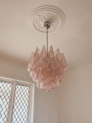 Murano Lysekrone - Kogle - 41 glasblade - Rosa Krom patineret