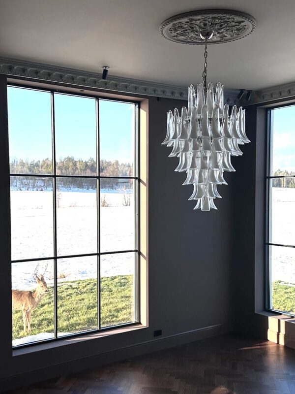 Murano Lysekrone - Kogle - 85 glasblade - Klar Krom patineret