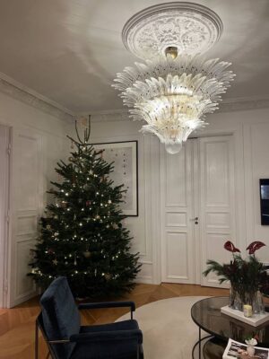 Murano Lysekrone - Palmette - 163 glas - Klar Mat guld patineret