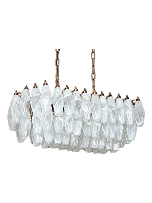 Murano Lysekrone - Poliedri - 84 glas - Hvid Alabaster Mat guld uden patinering