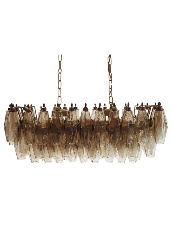 Murano Lysekrone - Poliedri - 84 glas - Røgfarvet Mat guld uden patinering