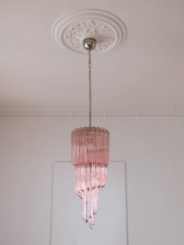 Murano Lysekrone - Spiral - 54 prismer - Rosa Krom blank