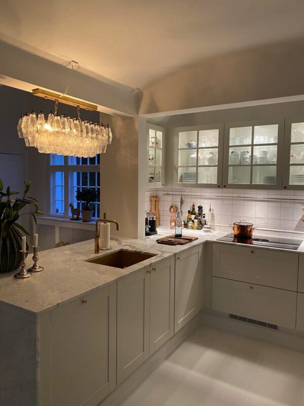 Murano Lyserkrone - Poliedri - 84 glas - Klar Mat guld patineret Murano Lyserkrone - Poliedri - 84 glas - Klar Mat guld patineret