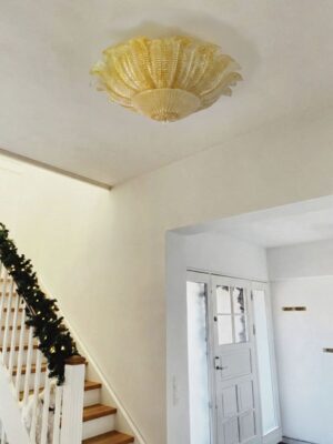 Murano loftslampe - Barovier - Gul Mat guld patineret